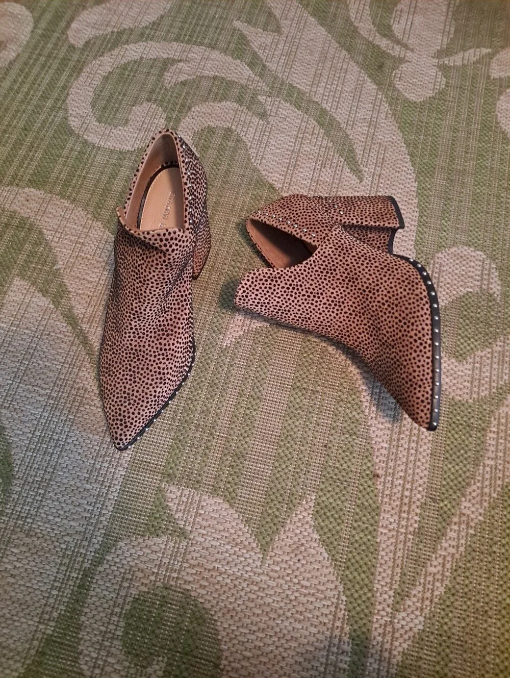 Gianni Bini Studded Dotted Tan Suede Block Heel Booties - Women